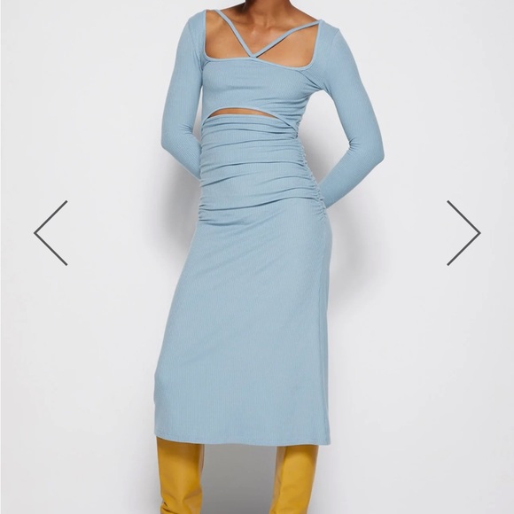 NWOT Jonathan Simkhai Maisha Shaping Rib Long Sleeve Cutout Midi Dress in Baltic - Picture 4 of 11